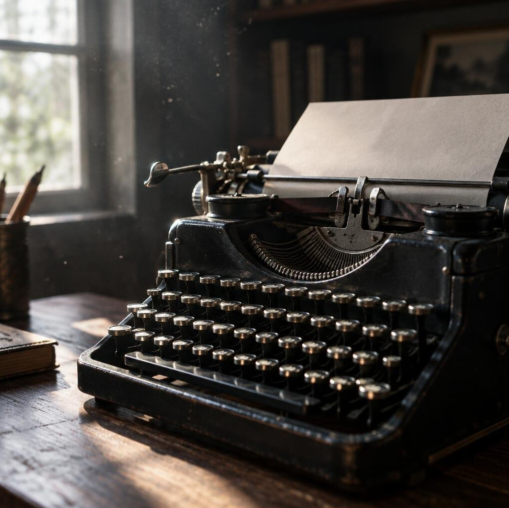 Close-up of a vintage typewriter with paper loaded